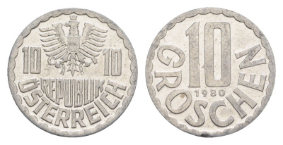 Австрия 10 грошей 1980 KM 2878 алюминий 4147-351