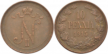 РОССИЯ ДЛЯ ФИНЛЯНДИИ 10 ПЕННИ 1915 Биткин 438 медь 51-1423