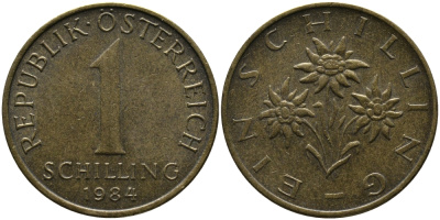 Австрия 1 шиллинг 1984 KM 2886 алюминиевая бронза 33-516