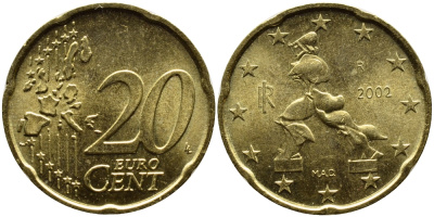Италия 20 евроцентов 2002 KM 214 нордик 4391-127