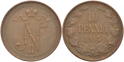 РОССИЯ ДЛЯ ФИНЛЯНДИИ 10 ПЕННИ 1915 Биткин 438 медь 51-1423