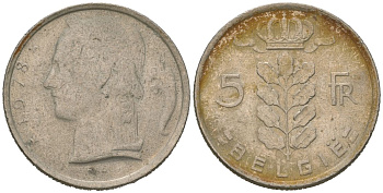 Бельгия 5 франков 1978 Belgie, Бодуэн I (1951-1993) KM 135 медно-никель 4612-547