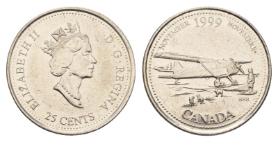 Канада 25 центов 1999 Миллениум - Ноябрь 1999, Авиасообщение с севером KM 352 никель aUNC 113-1012