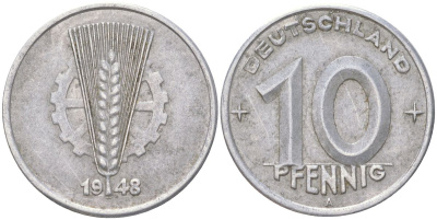 ГДР 10 пфеннигов 1948 A KM 3 алюминий 4613-947