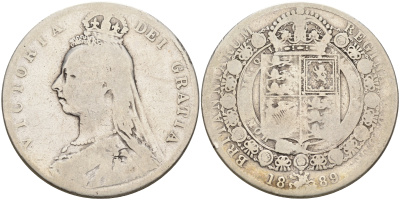 Великобритания 1/2 кроны 1889 Виктория (1837-1901) KM 764, Spink 3924 серебро 4367-124