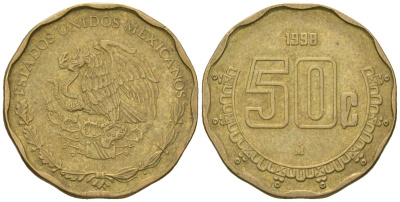 Мексика 50 сентаво 1998 M KM 549 алюминиевая бронза 4595-1246
