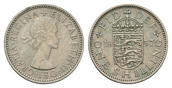 Великобритания 1 шиллинг 1957 Елизавета II (1952-2022), Английский герб KM 904, Spink 4147 медно-никель 4182-1124