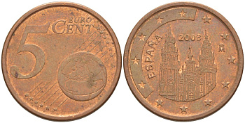 ИСПАНИЯ 5 ЕВРОЦЕНТОВ 2003 KM 1042 сталь плакированная медью 4543-335