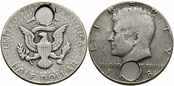 США 1/2 доллара (50 центов) 1968 Джон Кеннеди, сквозное отверстие KM 202a серебро 4389-411