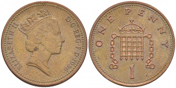 Великобритания 1 пенни 1986 Елизавета II (1952-2022) KM 935, Spink 4381 (B3) бронза 3955-524