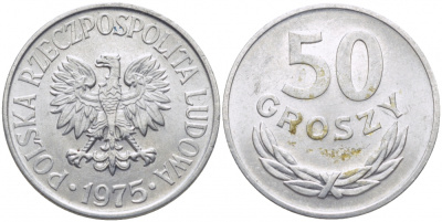 ПОЛЬША 50 ГРОШЕЙ 1975 MW KM 48.1 алюминий UNC 4448-144