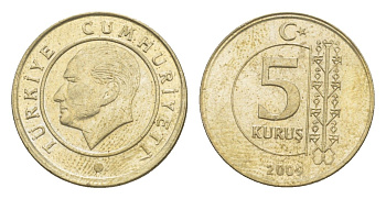 Турция 5 курушей 2009 Кемаль Ататюрк KM 1240 медь цинк никель 4649-718