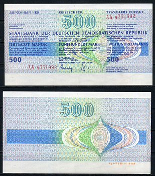 ГДР 500 марок 1990 дорожный чек, серия АА бумага UNC (пресс) 7523-24-1-1