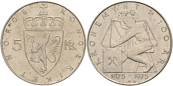 Норвегия 5 крон 1975 100 лет Норвежской кроне KM 421 медно-никель    4117-433