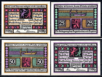 Грайфенберг в Померании набор из 2 нотгельдов 1921 7556-13-2-2