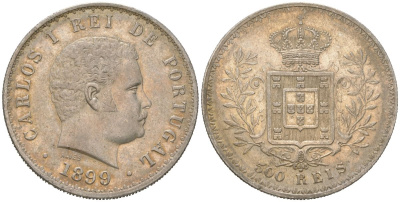 Португалия 500 реалов 1899 Карлуш I (1889-1908) KM 535 серебро 272-515
