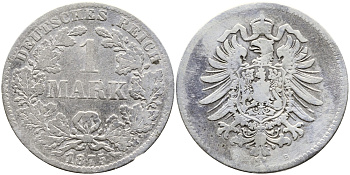 Германия 1 марка 1875 B Weege 17, J. 9, KM 7 серебро 93-325