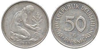 ФРГ 50 пфеннигов 1977 G KM 109, J. 384 медно-никель 4132-653