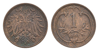 Австрия 1 геллер 1901 Франц Иосиф I (1848-1916) KM 2800 бронза 4639-956