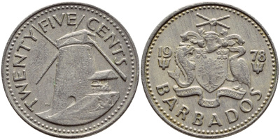 Барбадос 25 центов 1978 ветряная мельница Моргана Льюиса KM 13 медно-никель 4398-353