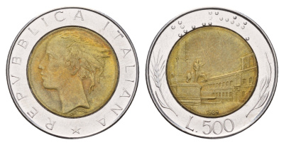 Италия 500 лир 1984 R, Квиринальский дворец в Риме KM 111 биметалл 186-1136