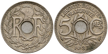 Франция 5 сантимов 1932 KM 875 медно-никель 4189-763