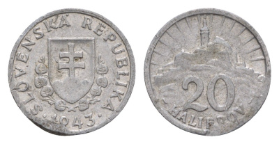 Словакия 20 геллеров 1943 KM 4a алюминий 4659-547