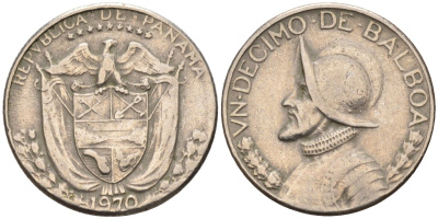 Панама 1/10 бальбоа 1970 KM 10 медь плакированная медно-никелем 4580-212