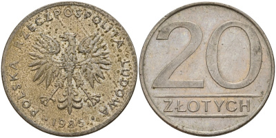 Польша 20 злотых 1985 MW Y 153.1 медно-никель 4187-636