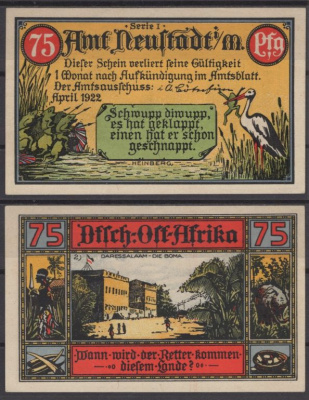 Нойштадт 75 пфеннигов 1922 DeNG 2 961.1-1/4 бумага UNC (пресс) 8608-13-2-2