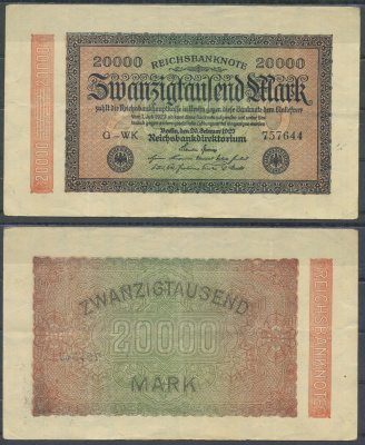 Германия 20000 марок 1923 Pick 85 b бумага 6287-6-1-1