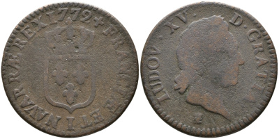 ФРАНЦИЯ 1 СУ 1772 ЛЮДОВИК XV (1715-1774) KM 545 медь 28-932
