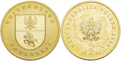 Польша 2 злотых 2004 MW, серия польские воеводства, Подляское воеводство KM 491 нордик UNC 4529-114