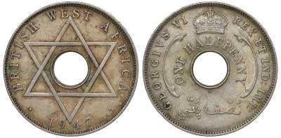 Британская Западная Африка 1/2 пенни 1947 H, Георг VI KM 18 медно-никель 25-1313