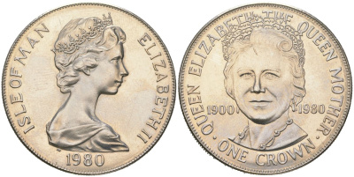 Остров Мэн 1 крона 1980 80 лет со дня рождения Королевы Матери KM 68 медно-никель BU 00-1067-3-14