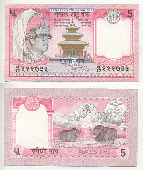 НЕПАЛ 5 РУПИЙ 1985-1990 ПОДПИСЬ 11 Pick 30а(1) бумага UNC (ПРЕСС) 7221-56-2