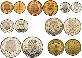 Нидерланды госнабор из 5 монет + жетон 1978 медно-никель UNC 7-5-1-34