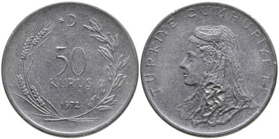Турция 50 курушей 1972 Анатолийская невеста KM 899 нержавеющая сталь 4541-743