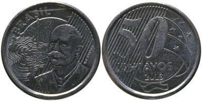 Бразилия 50 сентаво 2013 KM 651a, Schon 159a, Bentes 780 нержавеющая сталь 4523-613
