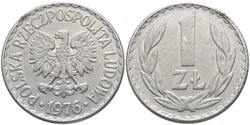 ПОЛЬША 1 ЗЛОТЫЙ 1976 КРЕМНИЦА KM 49.1 алюминий 4448-255