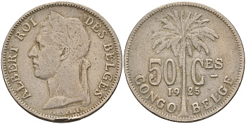 Бельгийское Конго 50 сантимов 1925 BELGES KM 22 медно-никель 4143-255