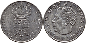 Швеция 1 крона 1973 Густав VI Адольф (1950-1973) KM 826а медь плакированная медно-никелем 4395-526