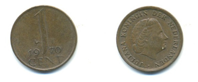 НИДЕРЛАНДЫ 1 ЦЕНТ 1970 ЮЛИАНА KM 180 бронза 80-964