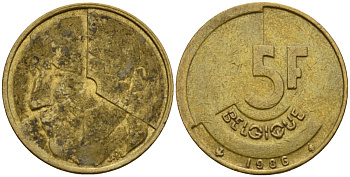 Бельгия 5 франков 1986 Belgique, Бодуэн I (1951-1993) KM 163 алюминиевая бронза 4601-144