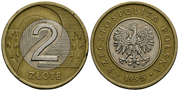 Польша 2 злотых 1995 MW KM 283 биметалл 4138-453