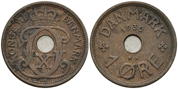 Дания 1 эре 1930 Кристиан X (1912-1947) KM 826 бронза 4147-424