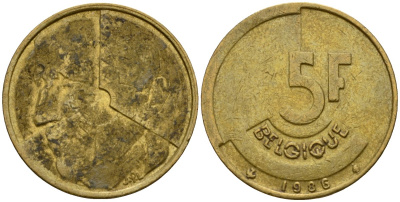 Бельгия 5 франков 1986 Belgique, Бодуэн I (1951-1993) KM 163 алюминиевая бронза 4601-144