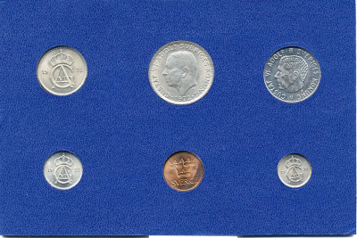 Швеция набор из 6 монет 1972 Густав VI Адольф (1950-1973) в картоне UNC 7-5-7-201