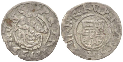 Венгрия 1 денар 1599 KB, Рудольф II Габсбург (1576-1612), мадонна с младенцем Huszar 1059 серебро 4532-1239