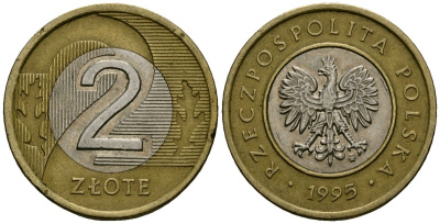 Польша 2 злотых 1995 MW KM 283 биметалл 4138-453